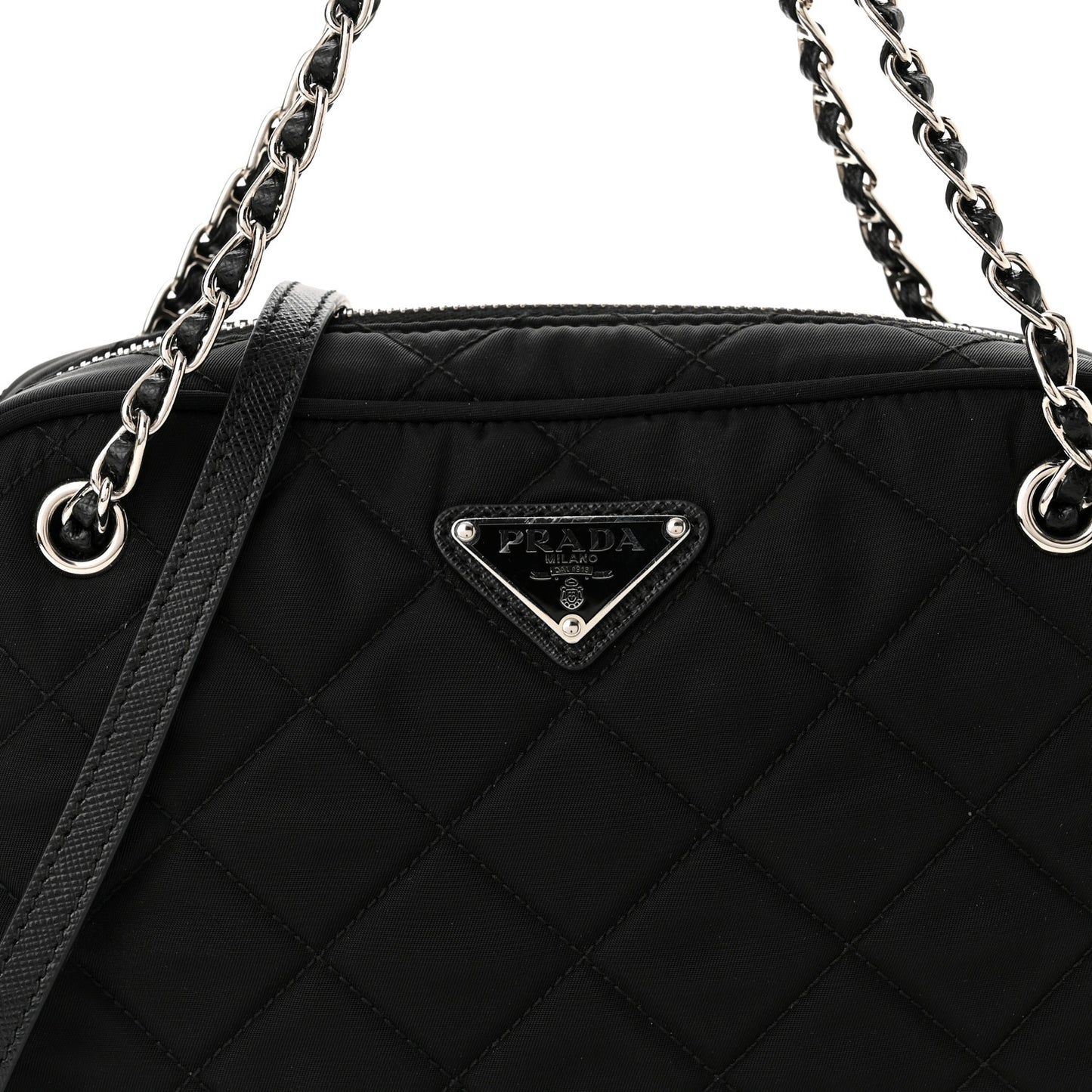 Nylon Tessuto Impuntu Quilted Bandoliera Crossbody Bag Black
