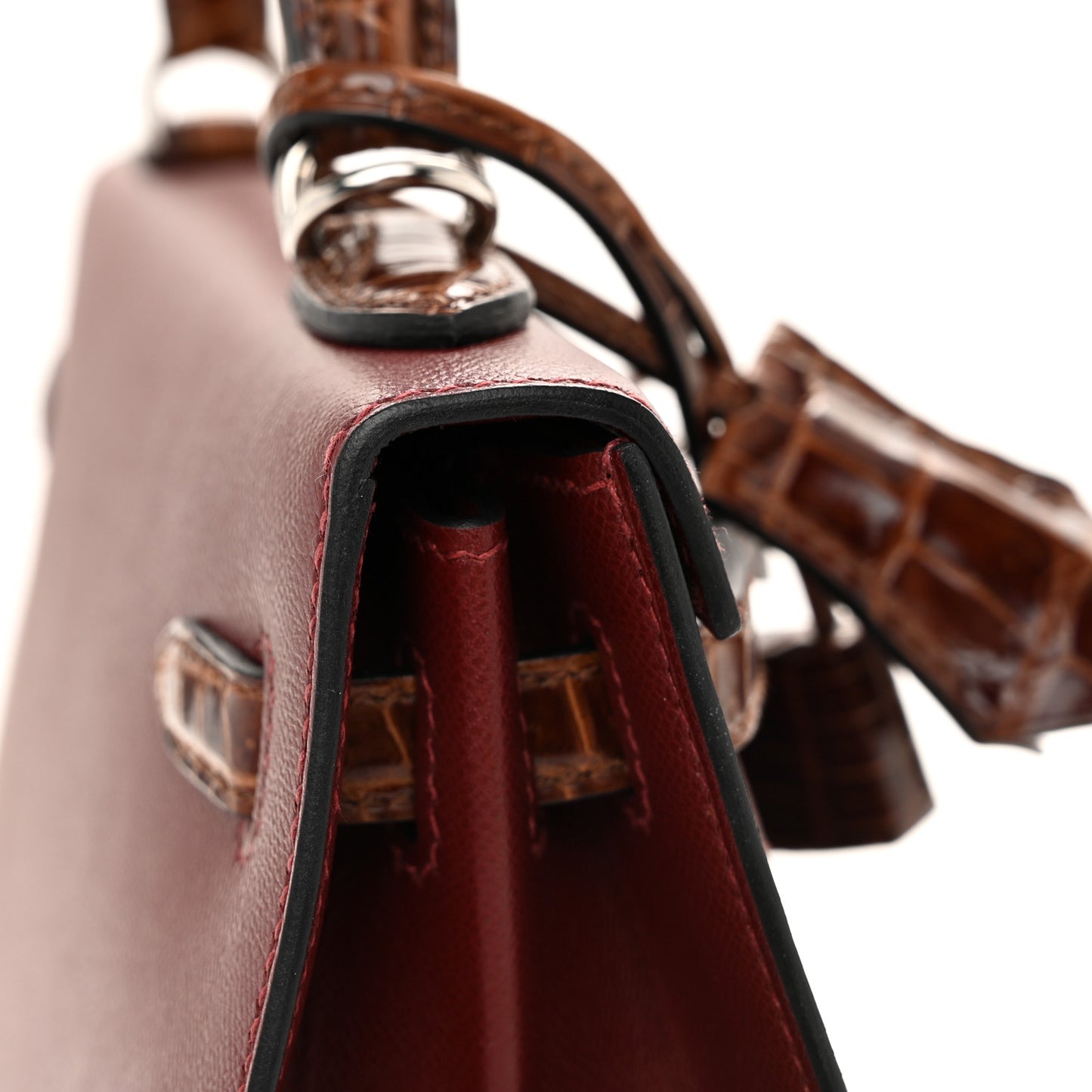 Madame Calfskin Shiny Niloticus Crocodile Kelly Sellier Touch 25 Rouge H Terre