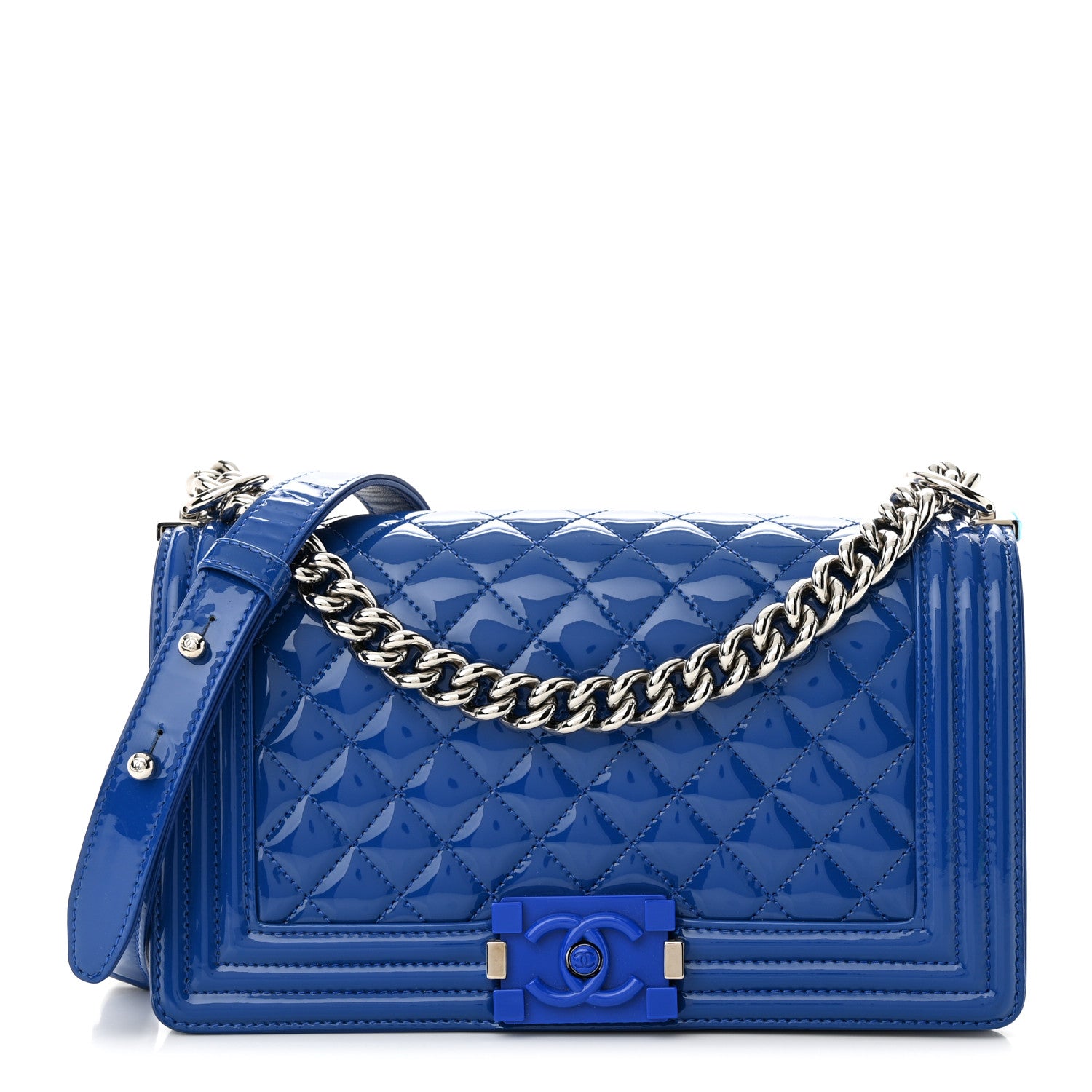 Chanel Patent Calfskin Quilted Medium Plexiglass Boy Flap Blue 1 of 11