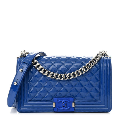 Chanel Patent Calfskin Quilted Medium Plexiglass Boy Flap Blue 1 of 11