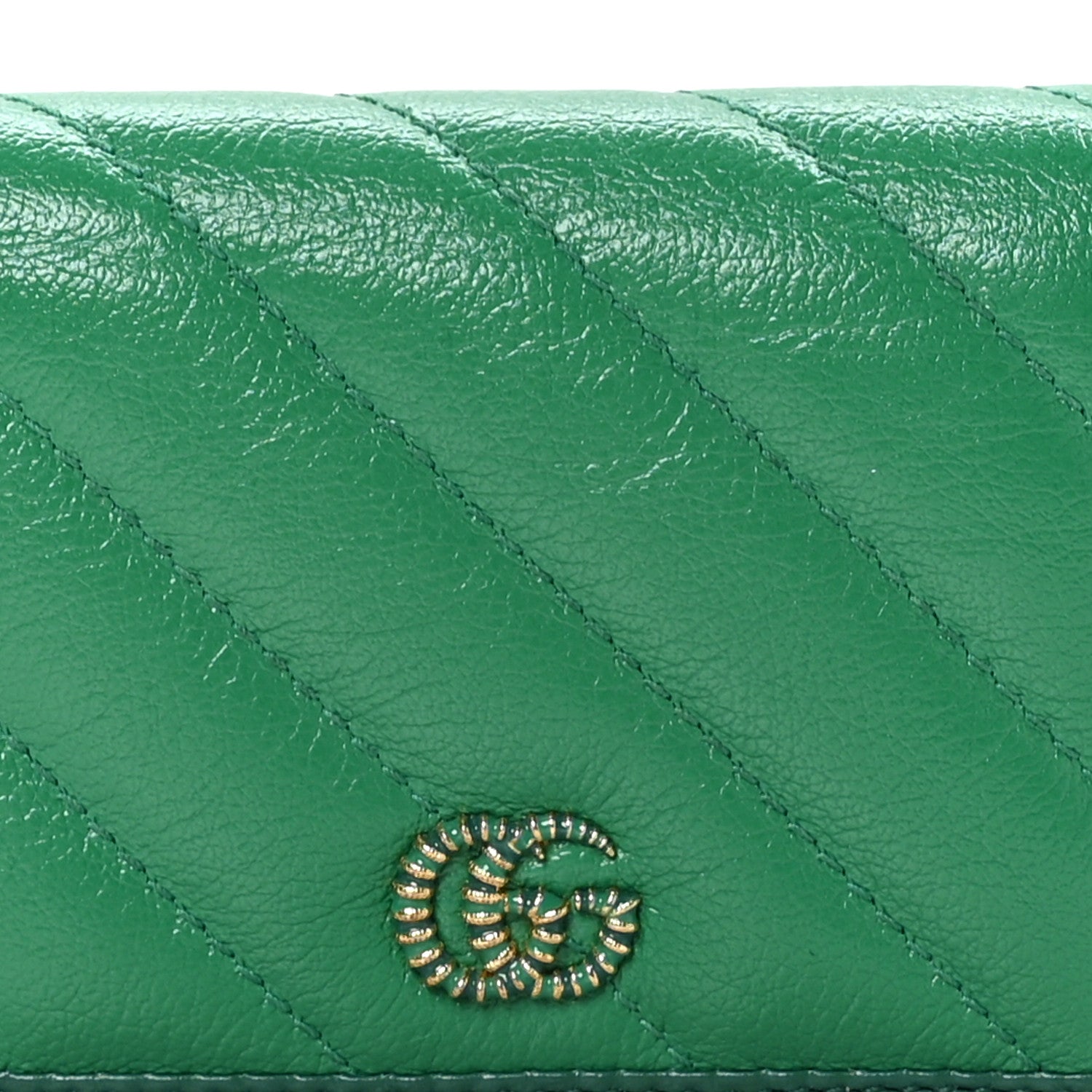 Gucci Azalea Calfskin Enamel Matelasse Diagonal Torchon GG Marmont Card Case New Shamrock Emerald 9 of 10