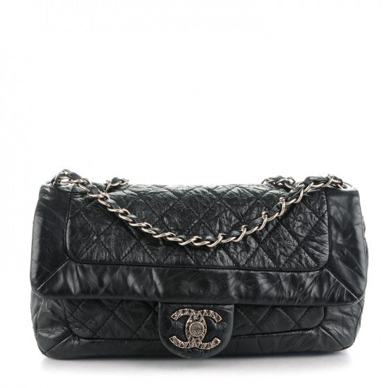 Aged Calfskin Coco Rider Flap Black