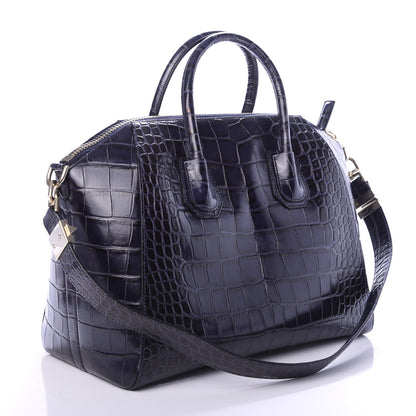 Givenchy Calfskin Crocodile Embossed Medium Antigona Dark Blue 2 of 9