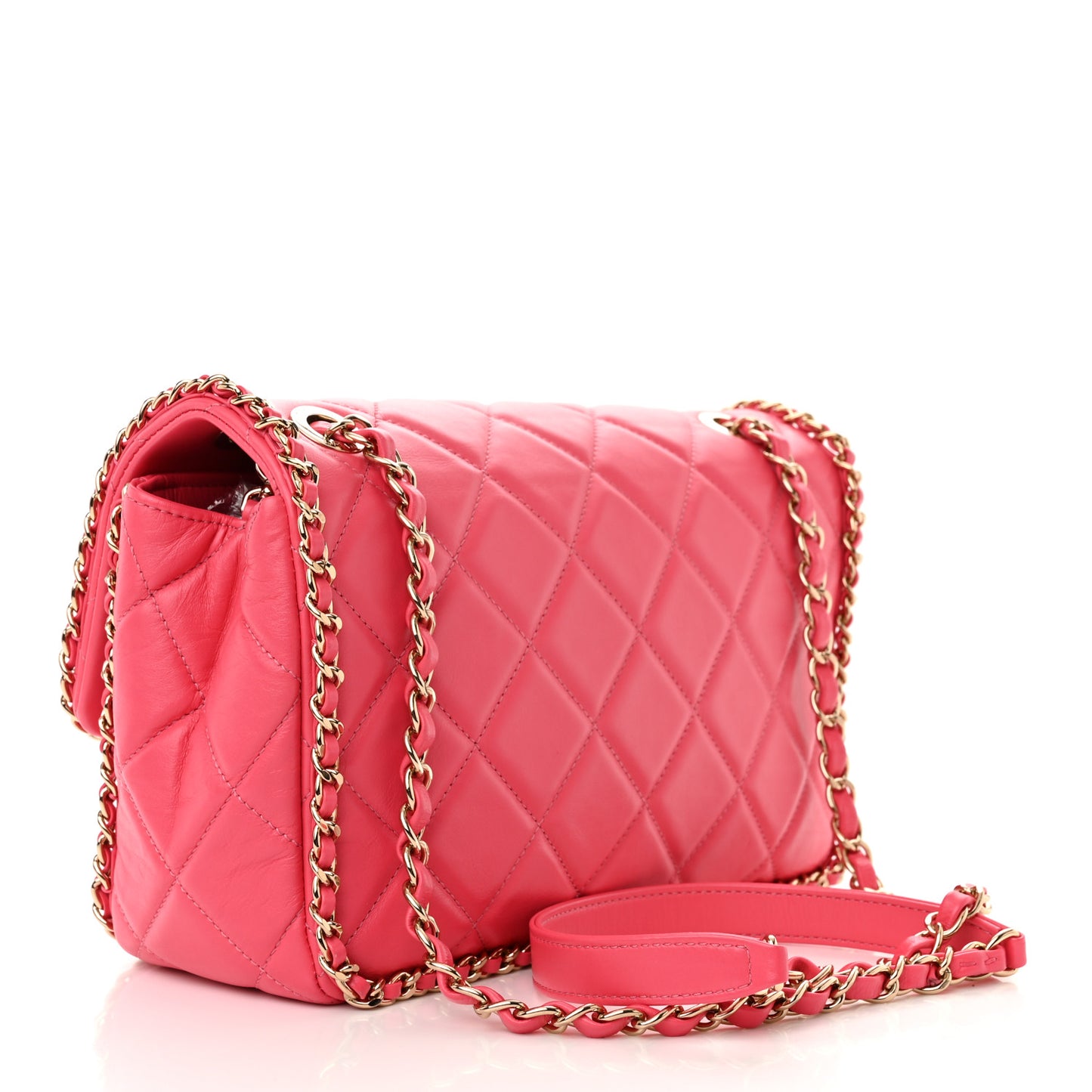 Crumpled Calfskin Medium Chain All Over Flap Pink