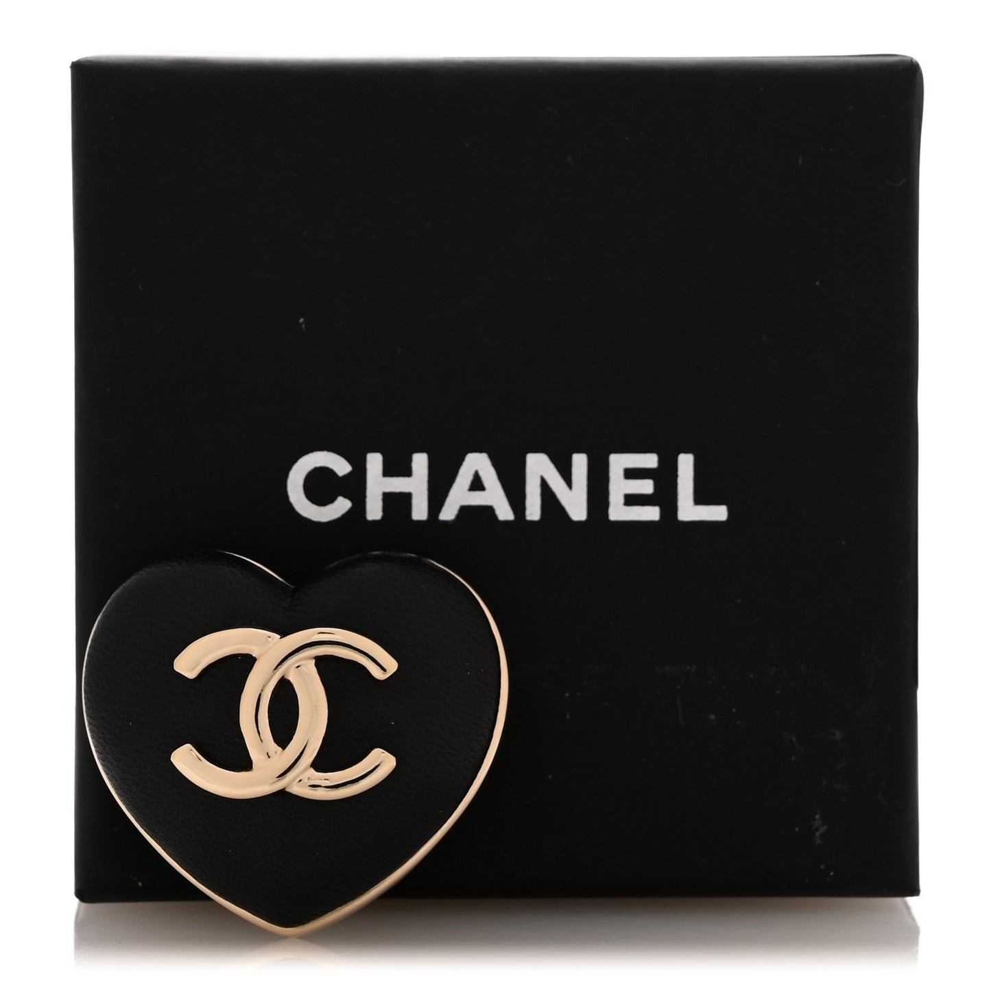 Lambskin CC Heart Brooch Gold Black