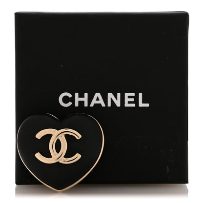 Chanel Lambskin CC Heart Brooch Gold Black 6 of 6