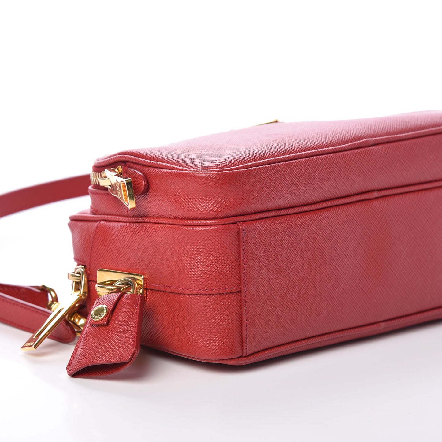 Saffiano Lux Double Zip Crossbody Bag Fuoco