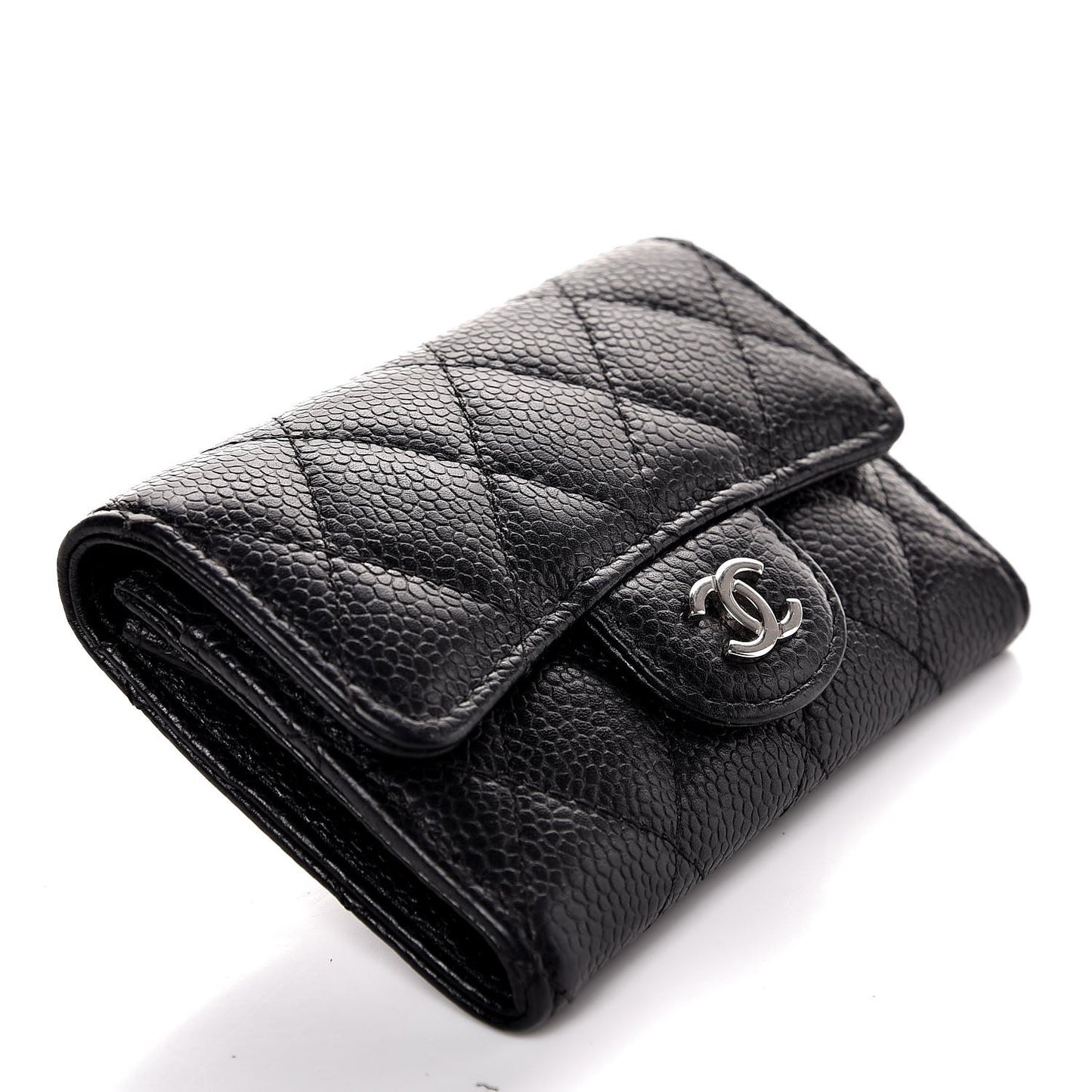 Caviar Quilted Flap Card Holder Black