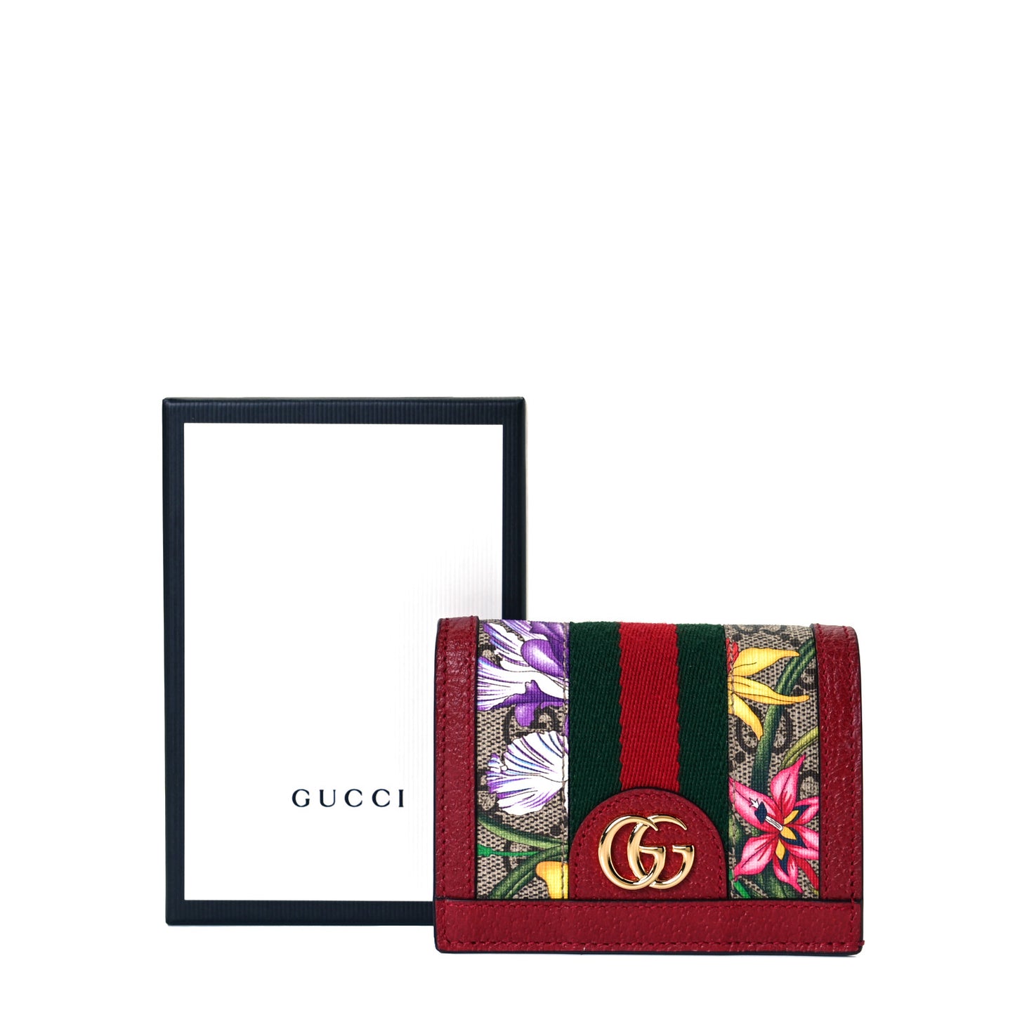 GG Supreme Monogram Flora Web Ophidia Card Case Red