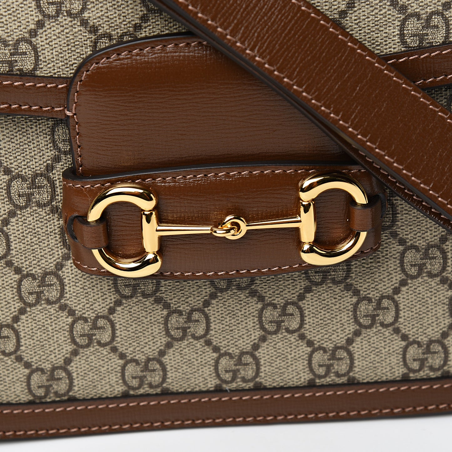 GG Supreme Monogram Horsebit 1955 Shoulder Bag Beige Brown Sugar