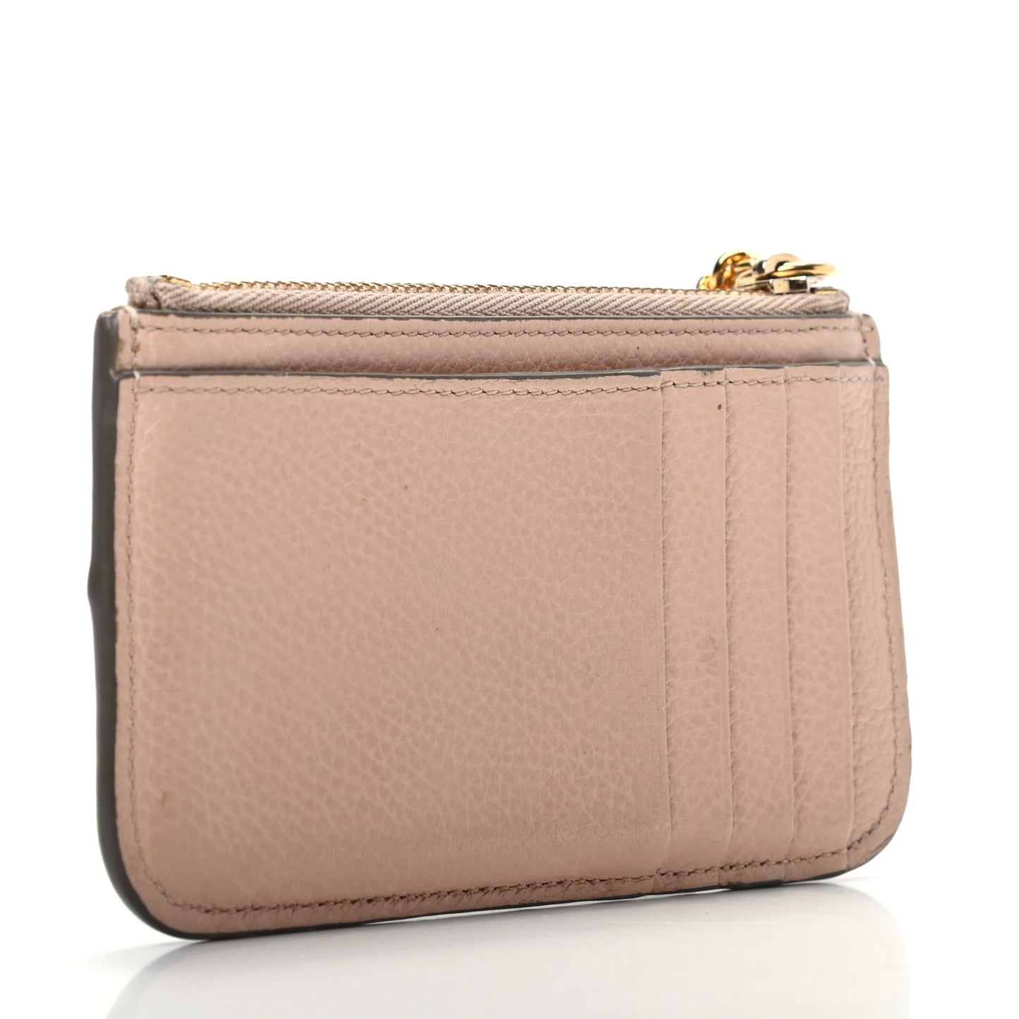 Grained Calfskin Drew Card Holder Cement Pink