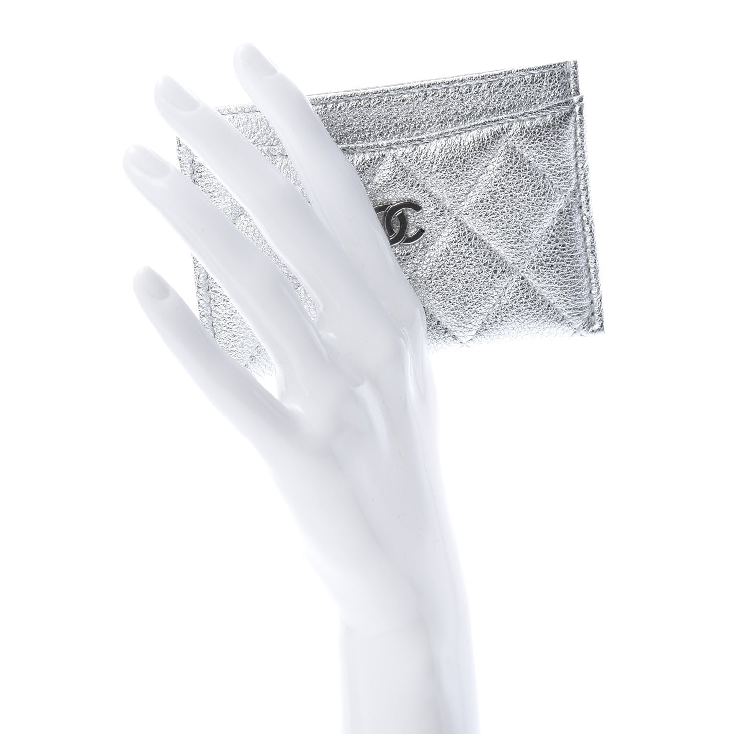 Chanel Metallic Lambskin Quilted Card Holder Silver 2 of 9