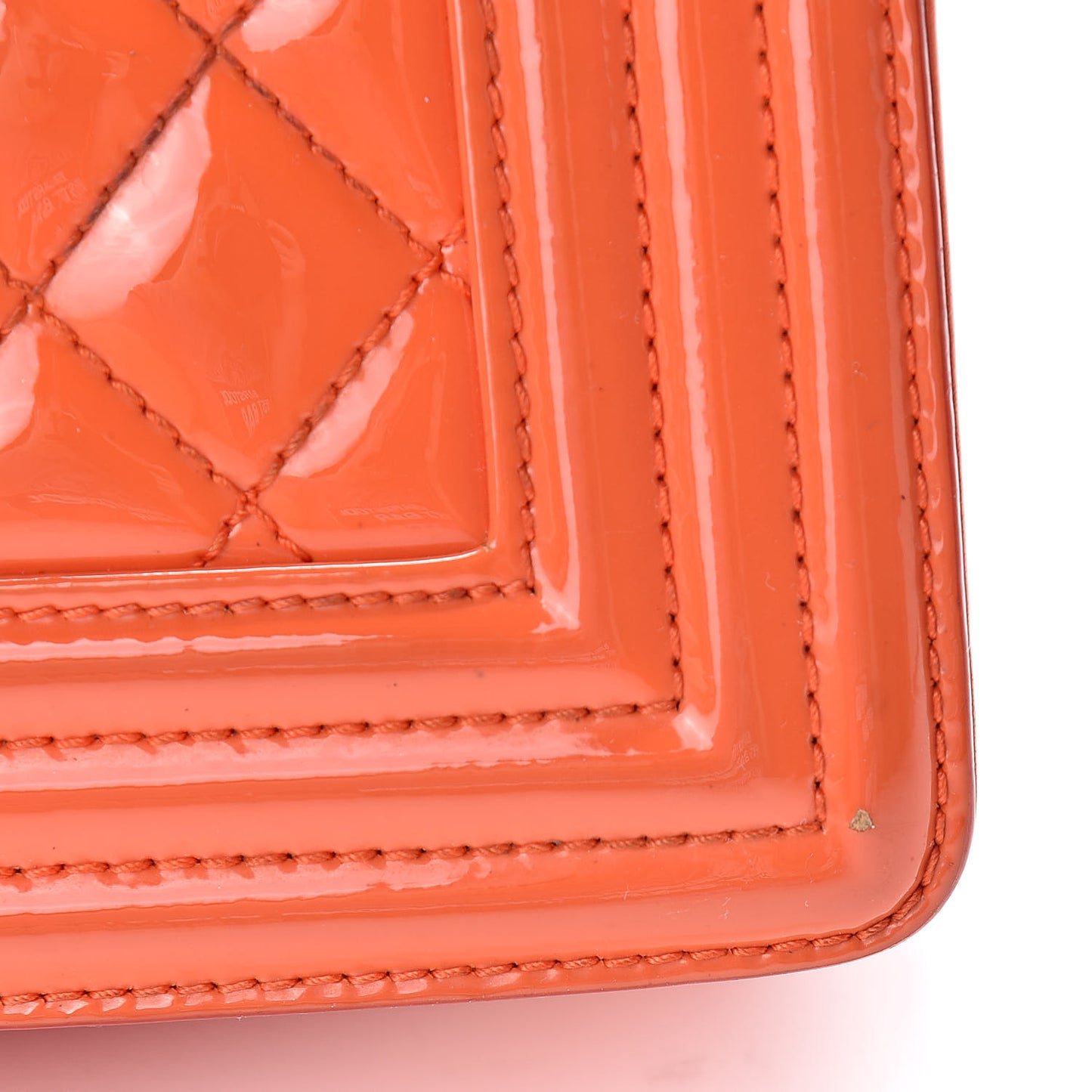Patent Calfskin Quilted Small Plexiglass Boy Flap Orange