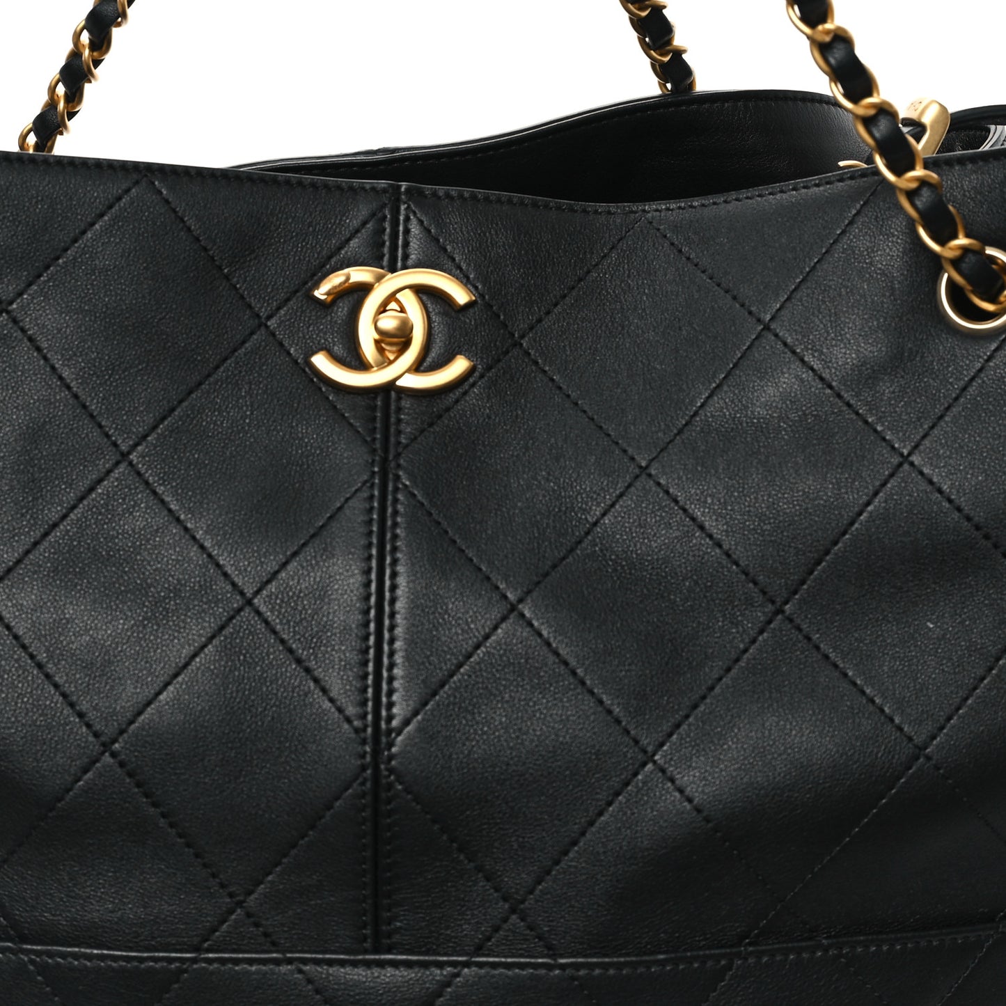 Calfskin Stitched Large Shopping Bag Black