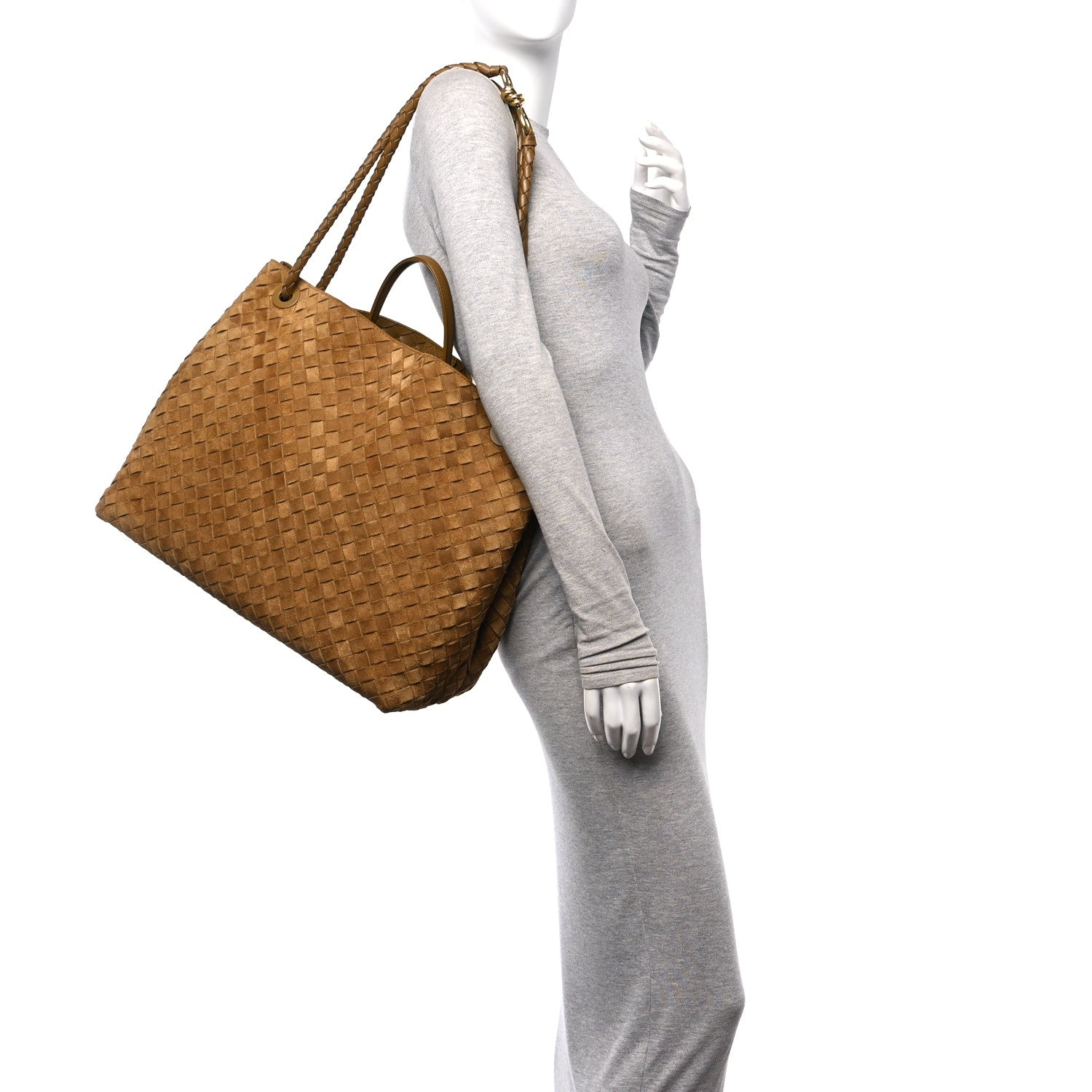 Bottega Veneta Suede Intrecciato Large Andiamo Shoulder Bag Acorn