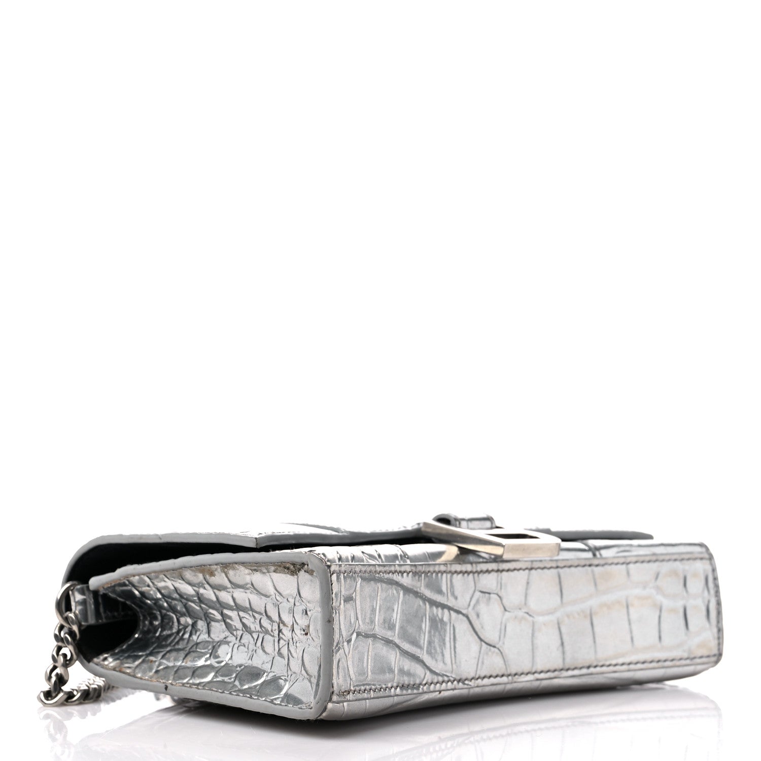 Balenciaga Metallic Calfskin Crocodile Embossed Hourglass Chain Bag Silver 4 of 12