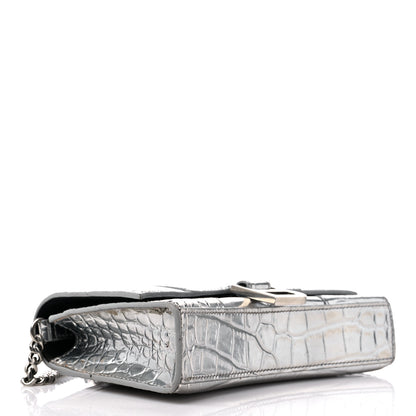 Balenciaga Metallic Calfskin Crocodile Embossed Hourglass Chain Bag Silver 4 of 12