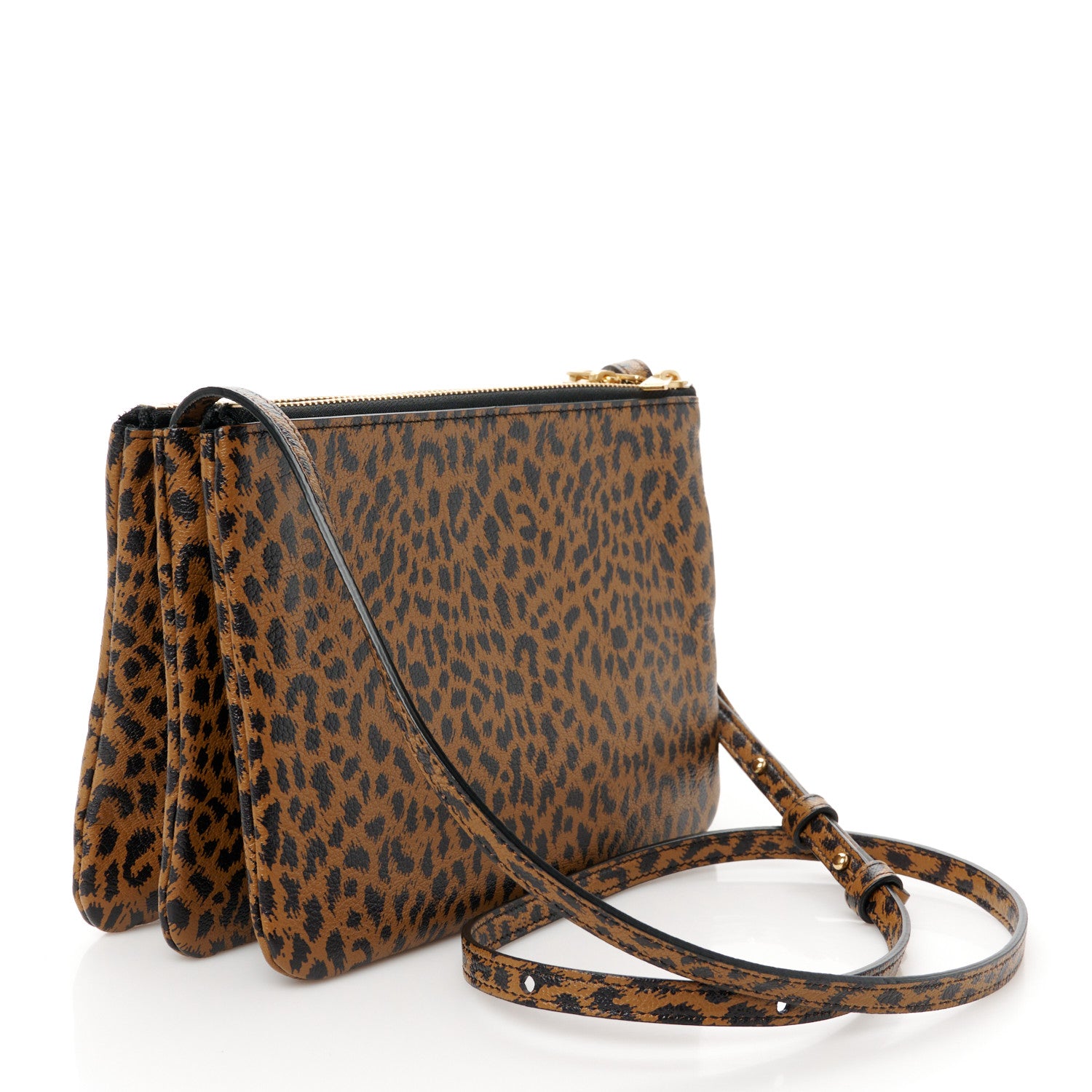 Celine Goatskin Leopard Printed Small Trio Crossbody Bag Brown Black 3 of 13