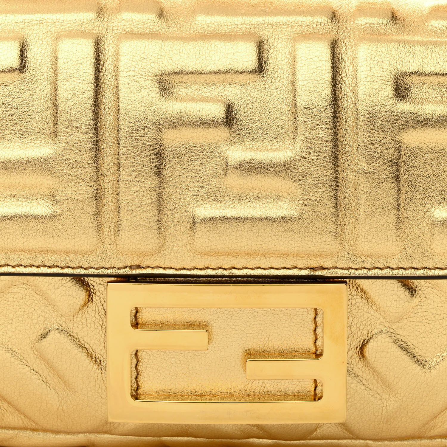 Fendi Vitello Catalan Mirror FF 1974 Embossed Mini Baguette Gold 8 of 10
