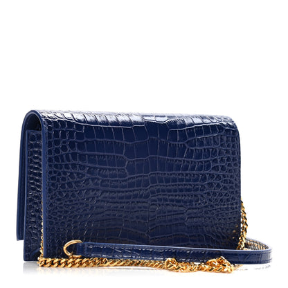 Saint Laurent Calfskin Crocodile Embossed Kate Monogram Tassel Chain Wallet Royal Blue 3 of 12