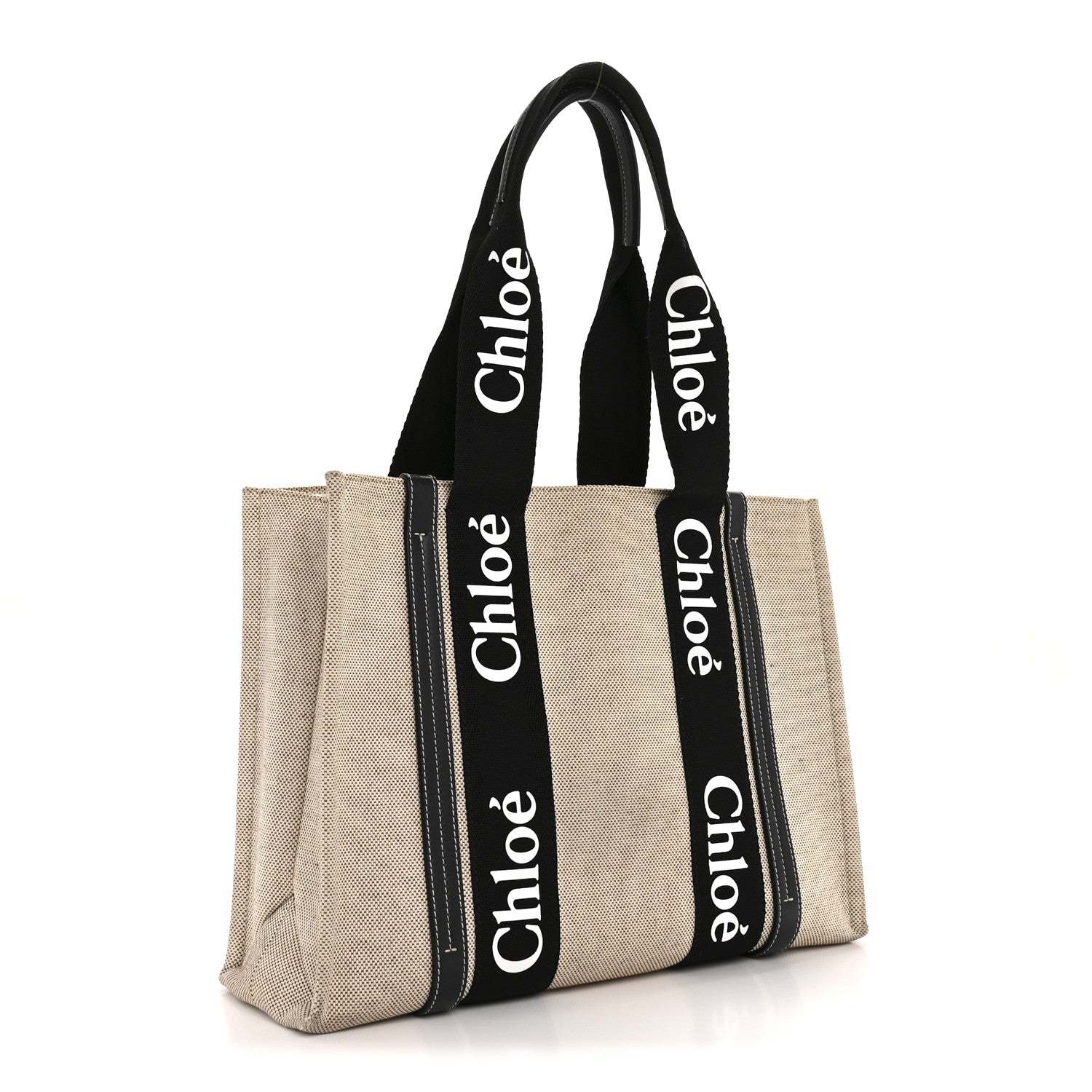 Chloe Linen Calfskin Medium Woody Ribbon Tote Black Blue 3 of 13