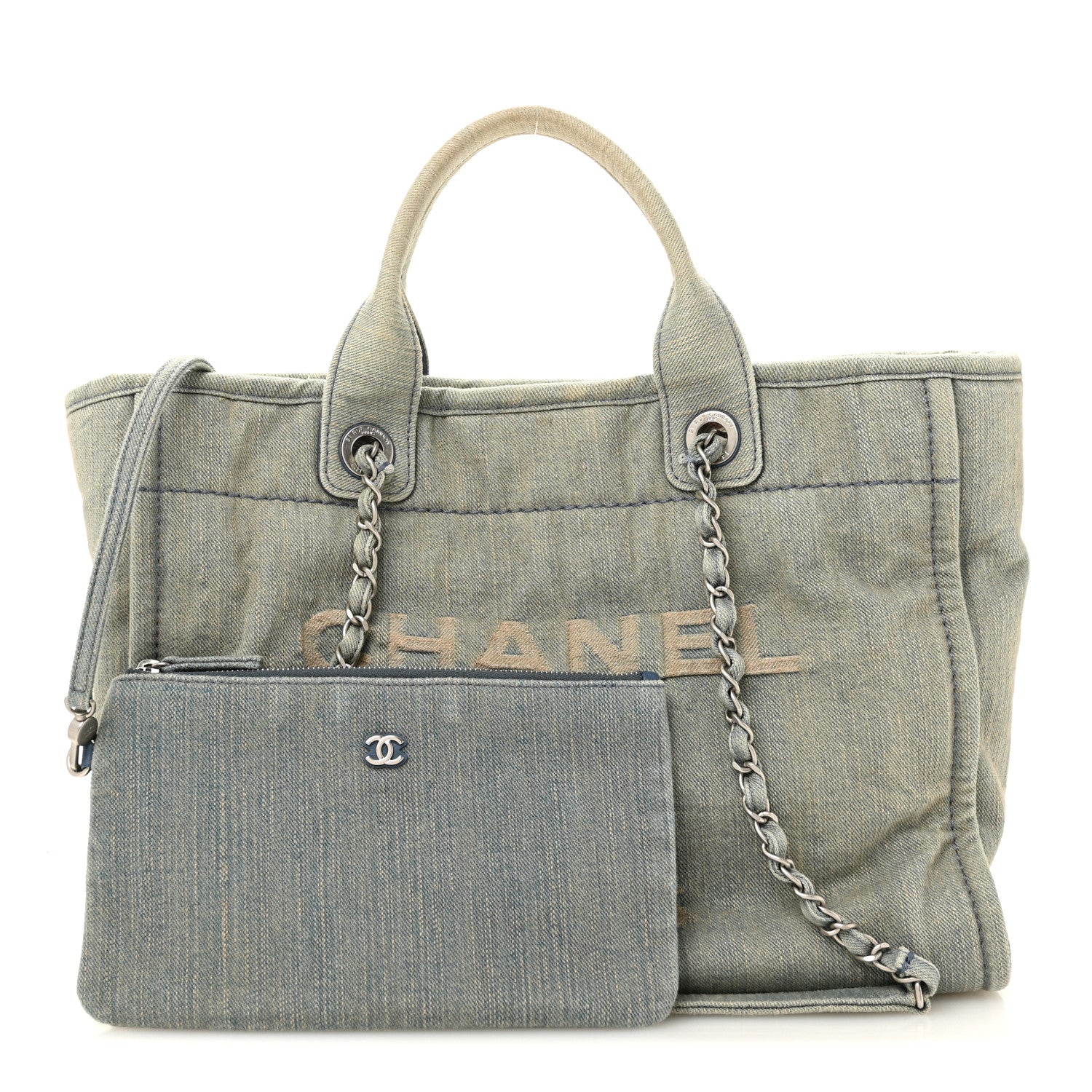Chanel Denim Small Deauville Tote  Light Blue 3 of 12