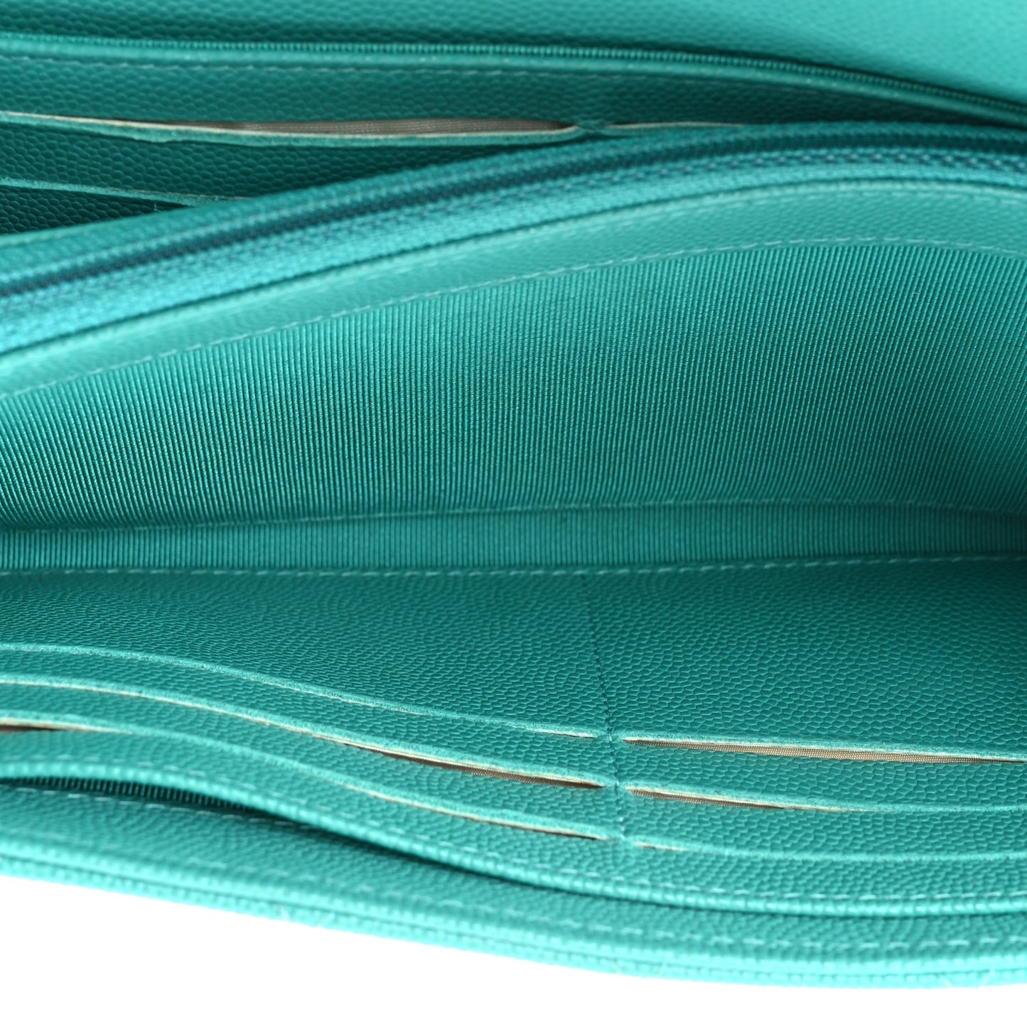 Caviar Quilted Large Gusset Flap Wallet Turquoise