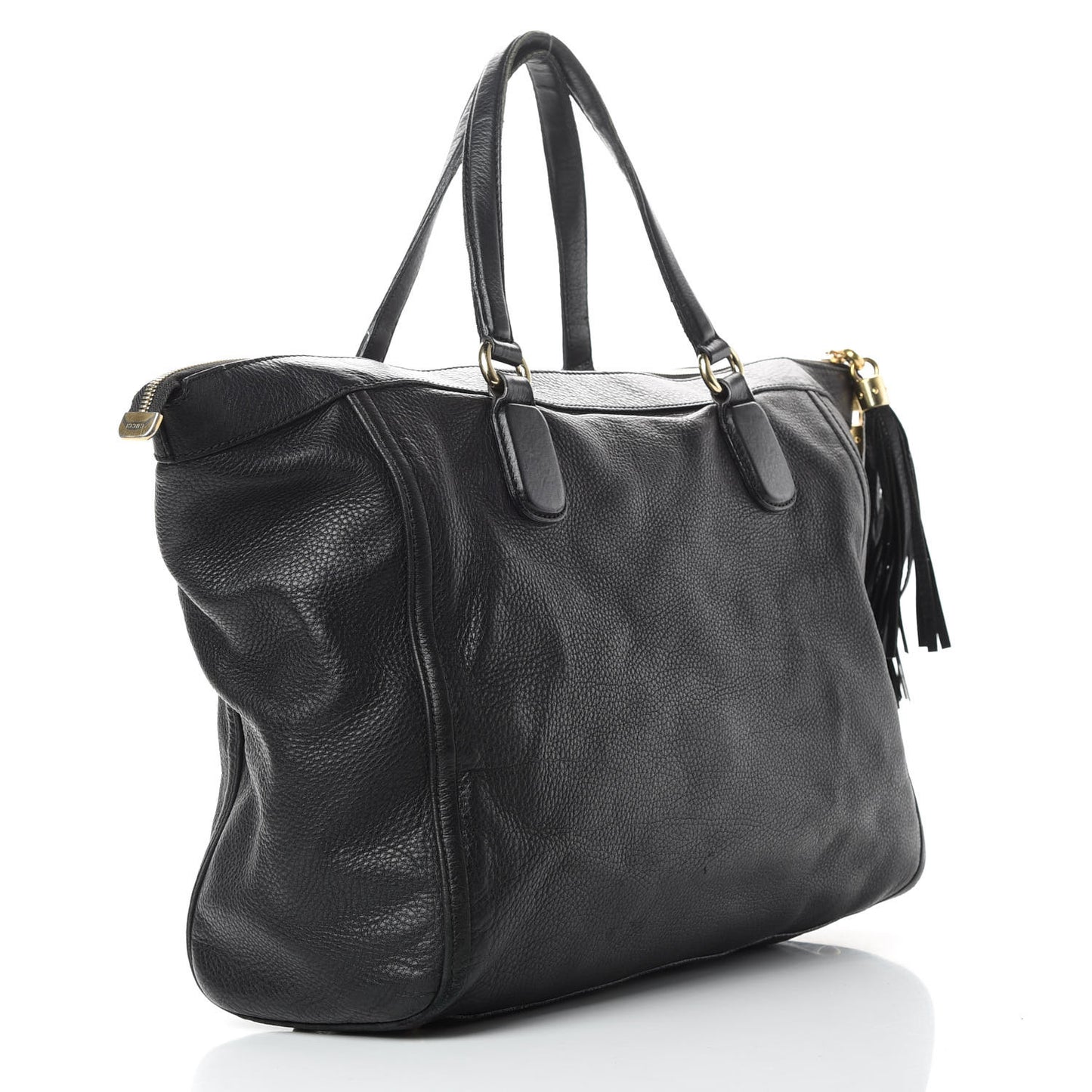 Pebbled Calfskin Large Soho Top Handle Bag Black