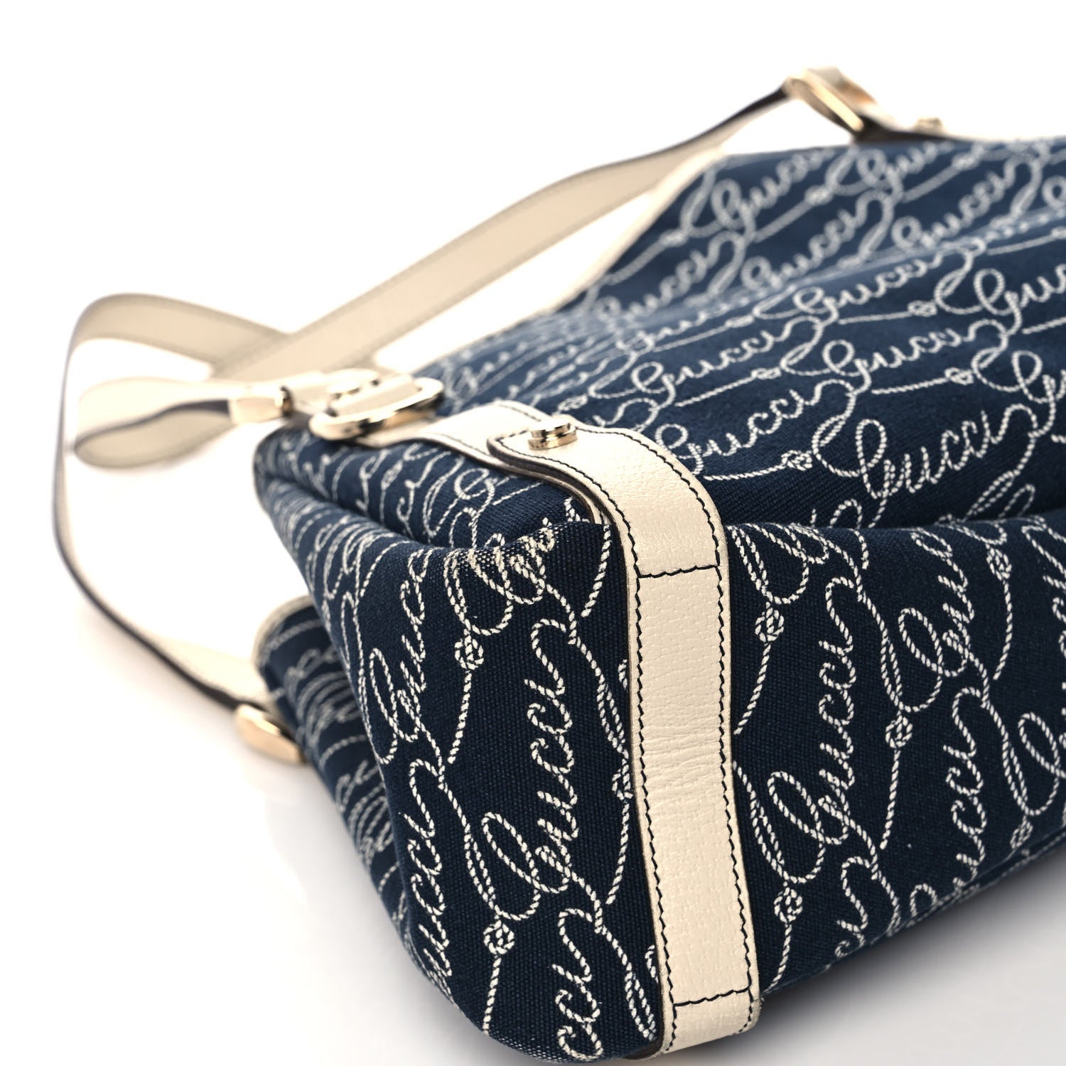 Gucci Canvas Logo Print Medium Abbey Shoulder Bag Navy Off White 12 of 14