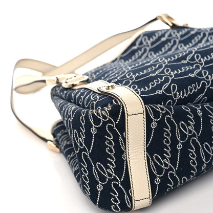 Gucci Canvas Logo Print Medium Abbey Shoulder Bag Navy Off White 12 of 14