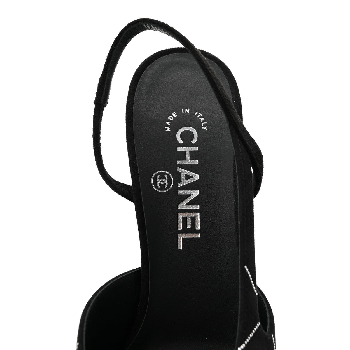 Chanel Suede Kidskin Cap Toe CC Slingback Pumps 37.5 Black Silver 7 of 9