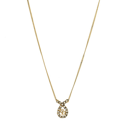 Christian Dior Metal Crystal CD Pendant Necklace Gold 1 of 4