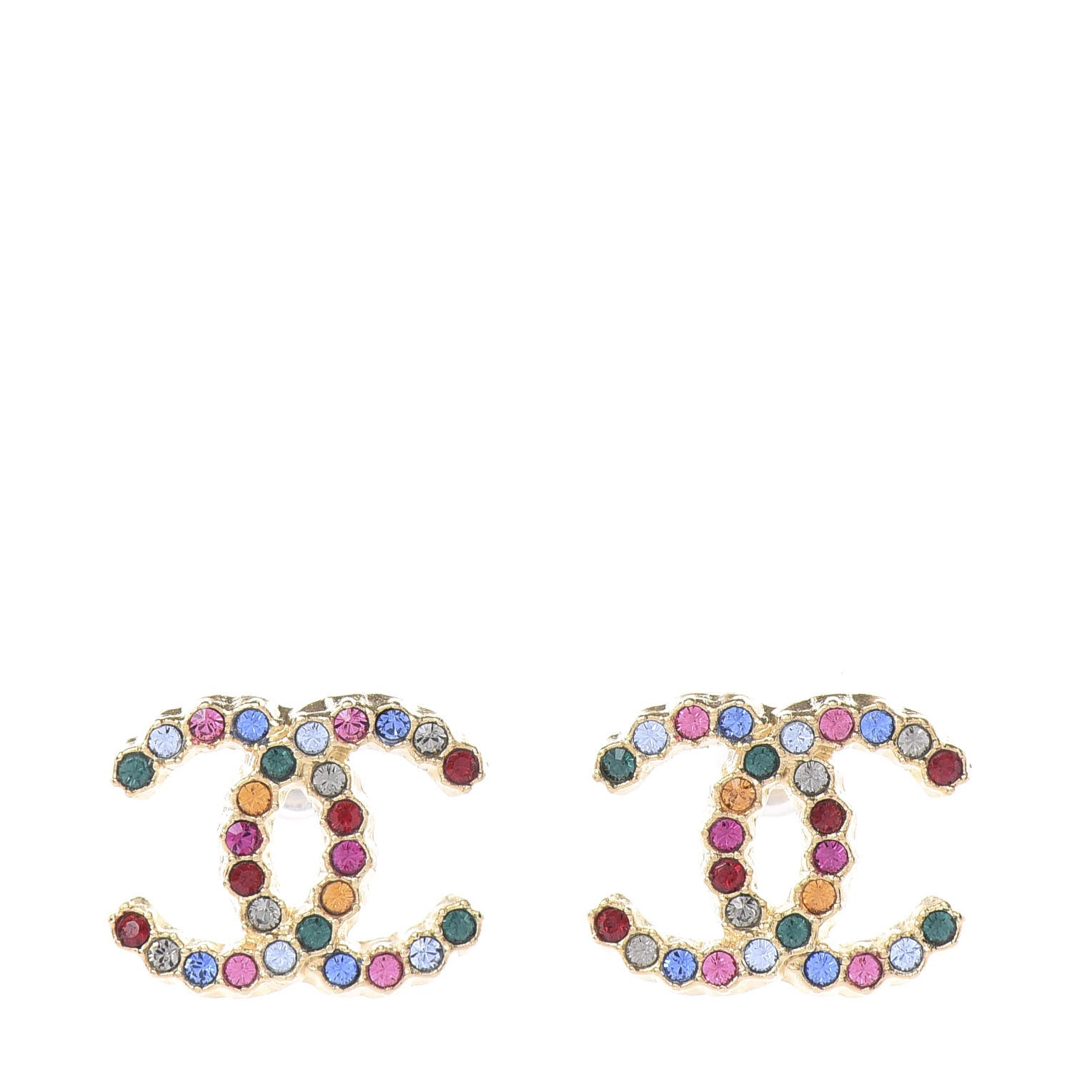 Chanel Crystal Over The Rainbow CC Earrings Gold Multicolor 1 of 5