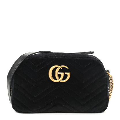 Gucci Velvet Matelasse Small GG Marmont Chain Shoulder Bag Black 1 of 10