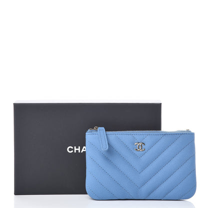 Chanel Caviar Chevron Quilted Small Cosmetic Case Blue 8 of 8