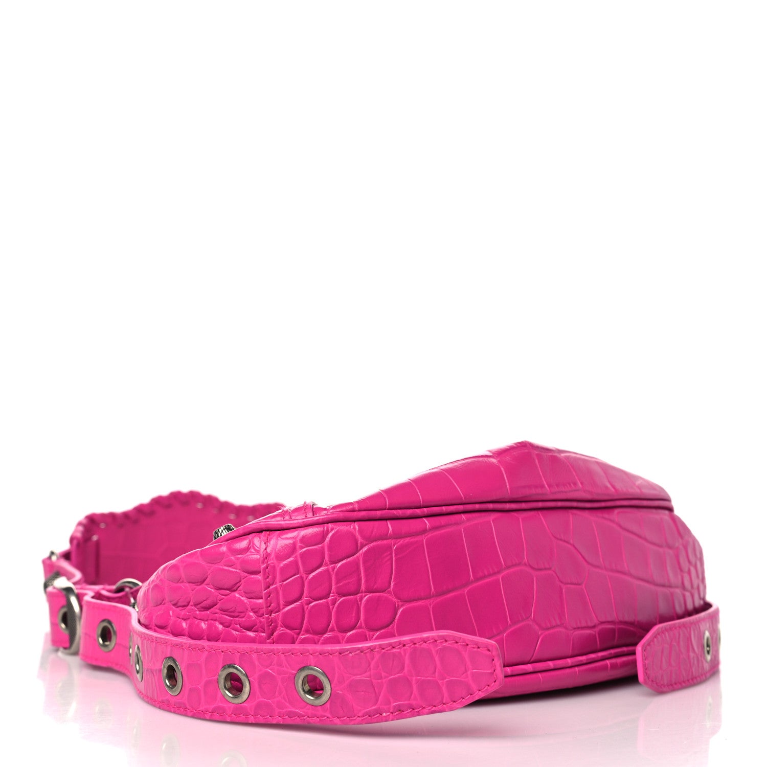 Balenciaga Extra Supple Calfskin Crocodile Embossed XS Le Cagole Shoulder Bag Lipstick Pink 4 of 9