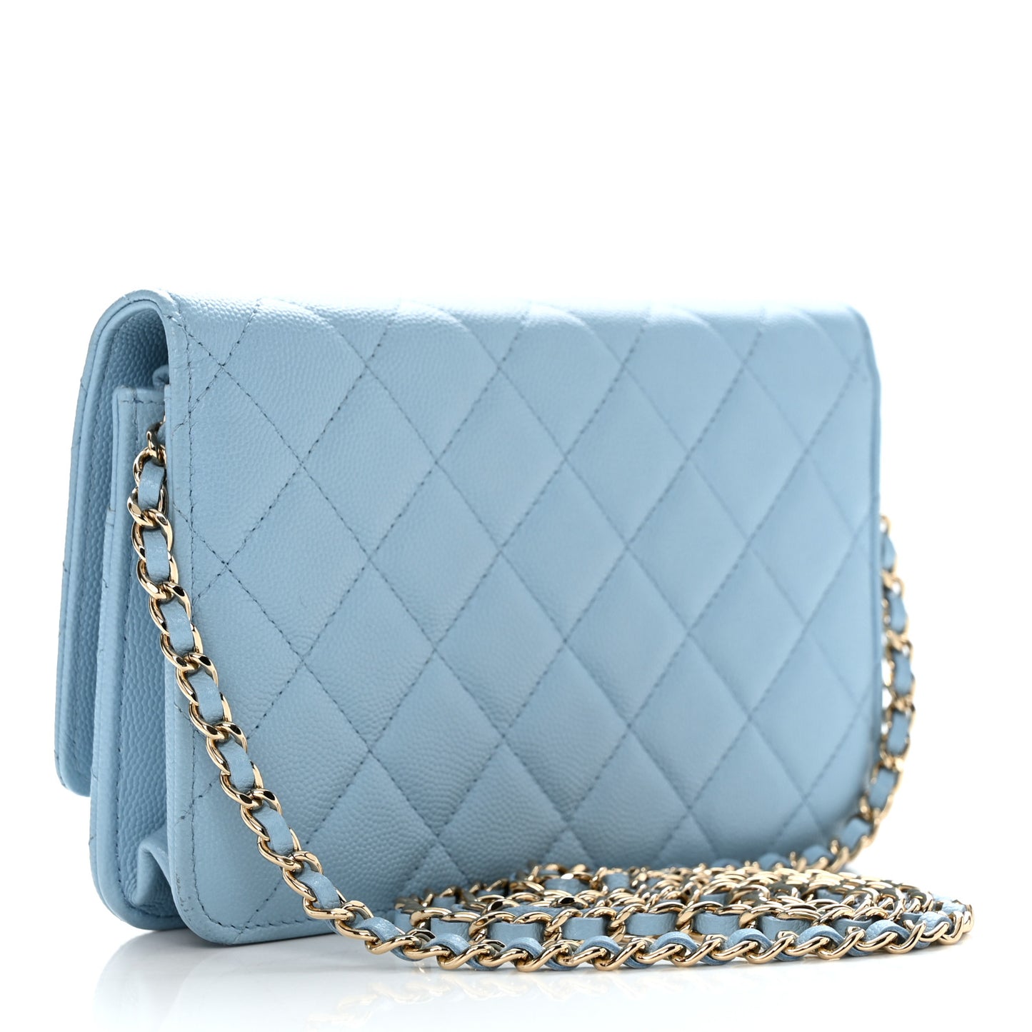 Caviar Quilted Crystal CC Wallet On Chain WOC Light Blue