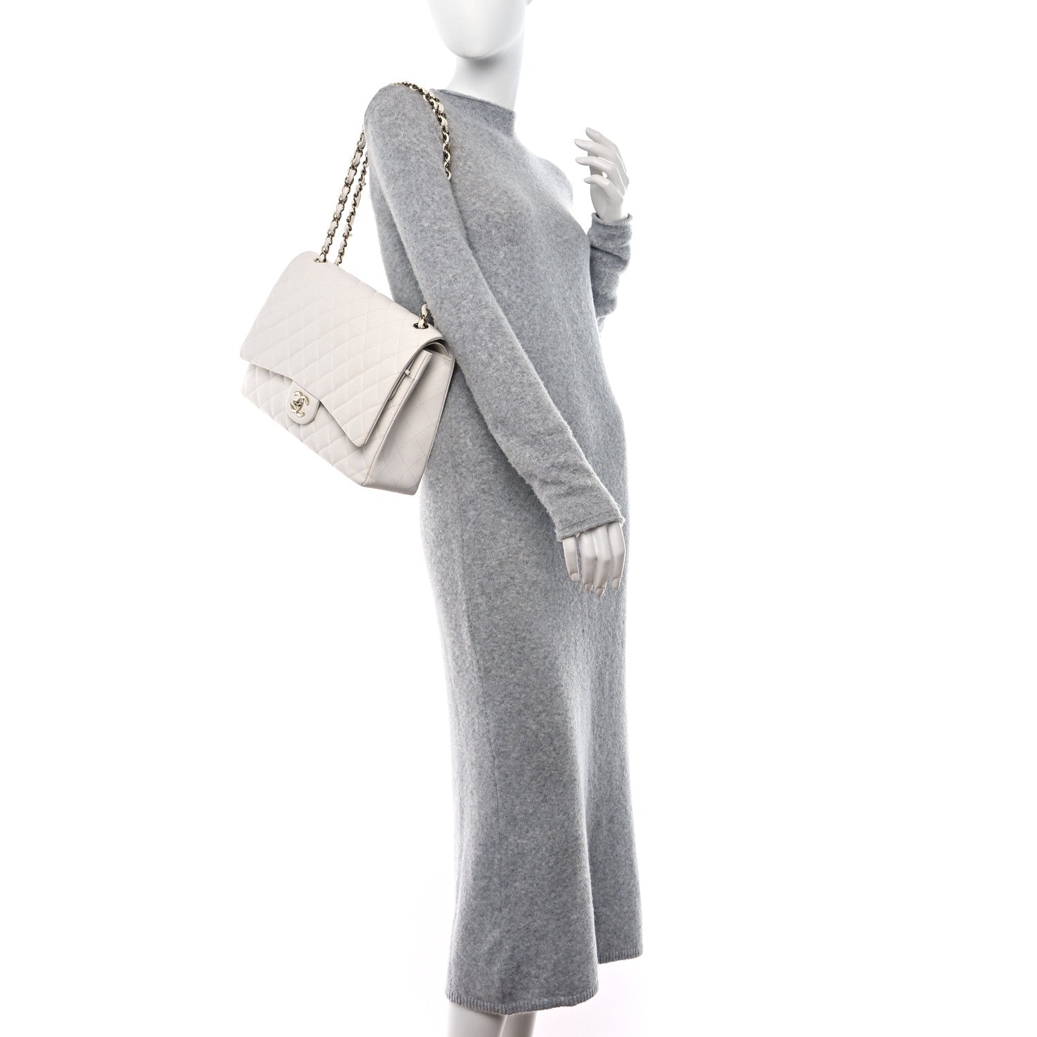 Chanel Caviar Quilted Maxi Double Flap White 2 of 10