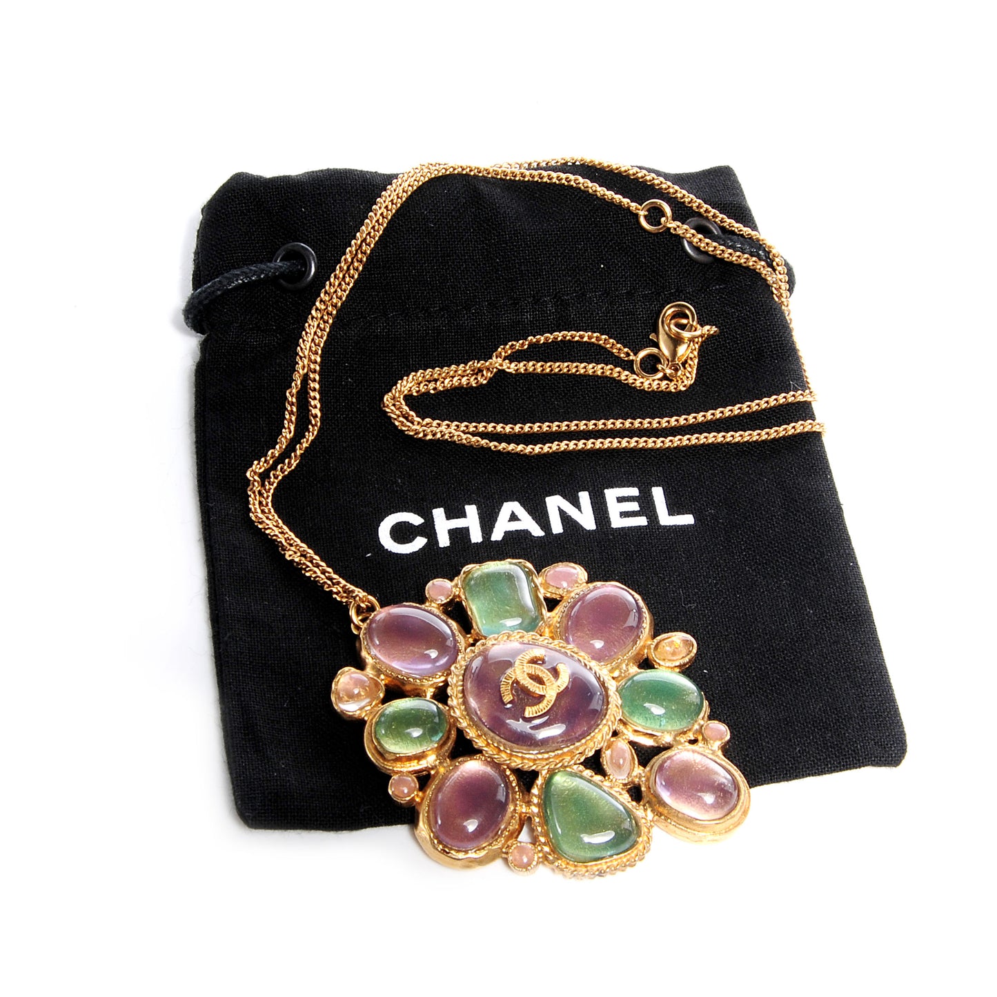 Gripoix Poured Glass CC Necklace Gold