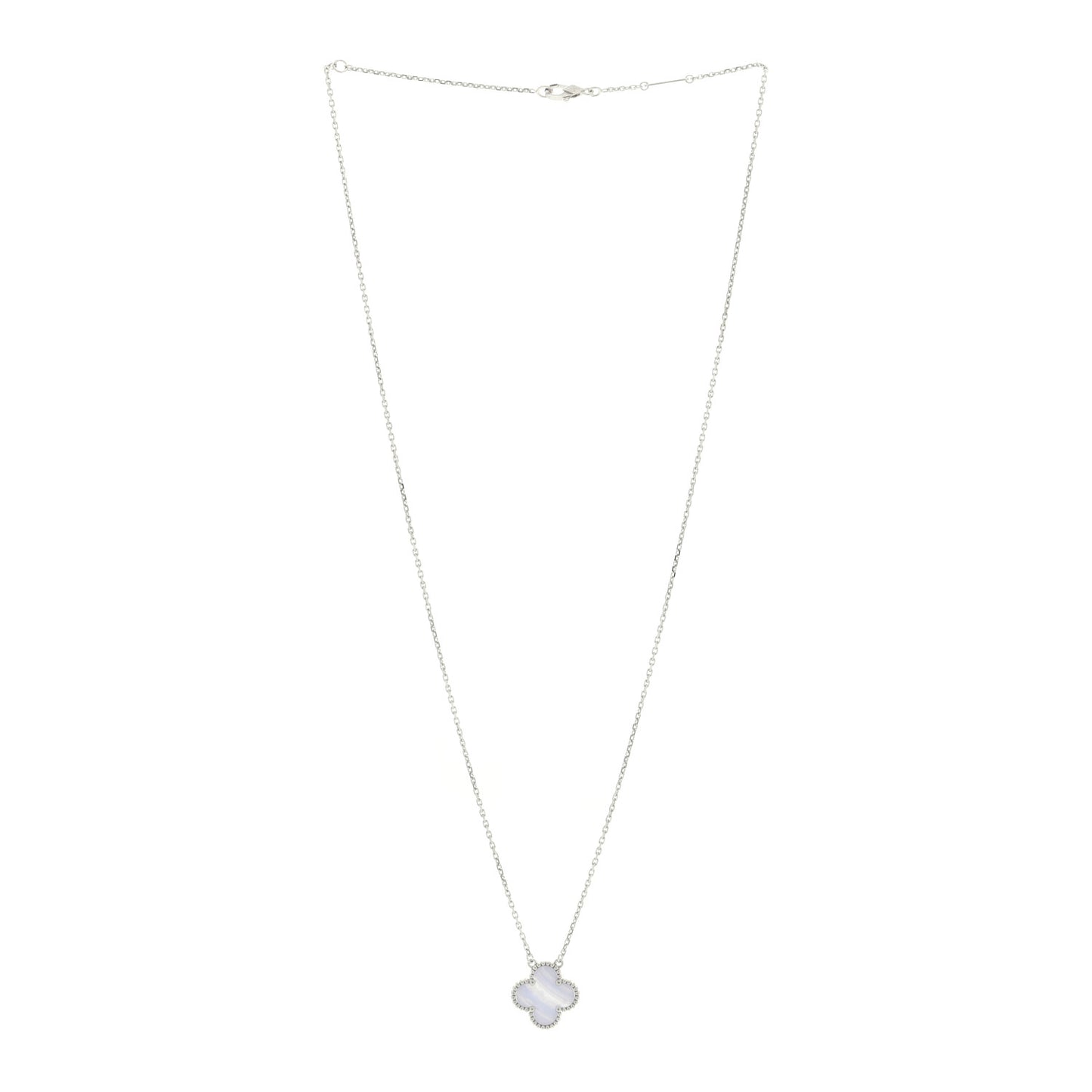 18K White Gold Chalcedony Vintage Alhambra Pendant Necklace