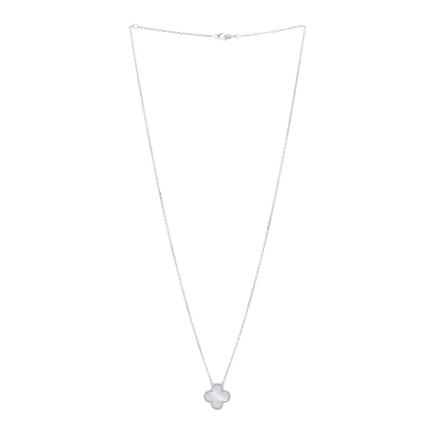 Van Cleef & Arpels 18K White Gold Chalcedony Vintage Alhambra Pendant Necklace 2 of 4