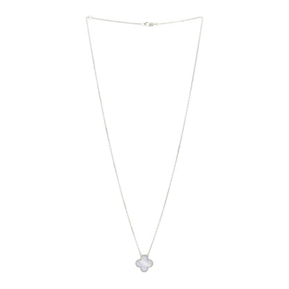 Van Cleef & Arpels 18K White Gold Chalcedony Vintage Alhambra Pendant Necklace 2 of 4