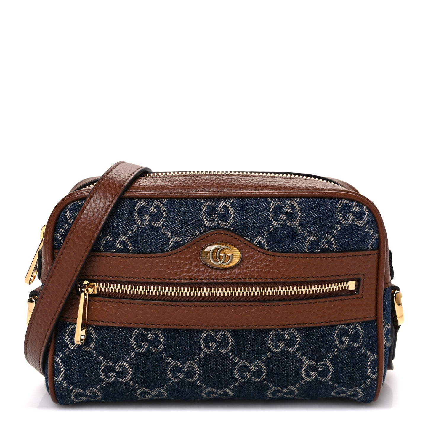 New Denim GG Monogram Dollar Calfskin Mini Ophidia Shoulder Bag Blue Tea Cuir Epilog
