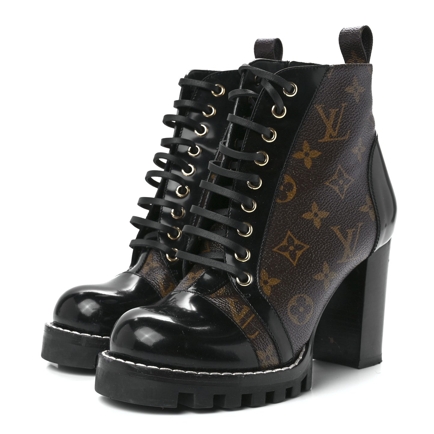 Patent Calfskin Monogram Star Trail Ankle Boots 36.5 Black