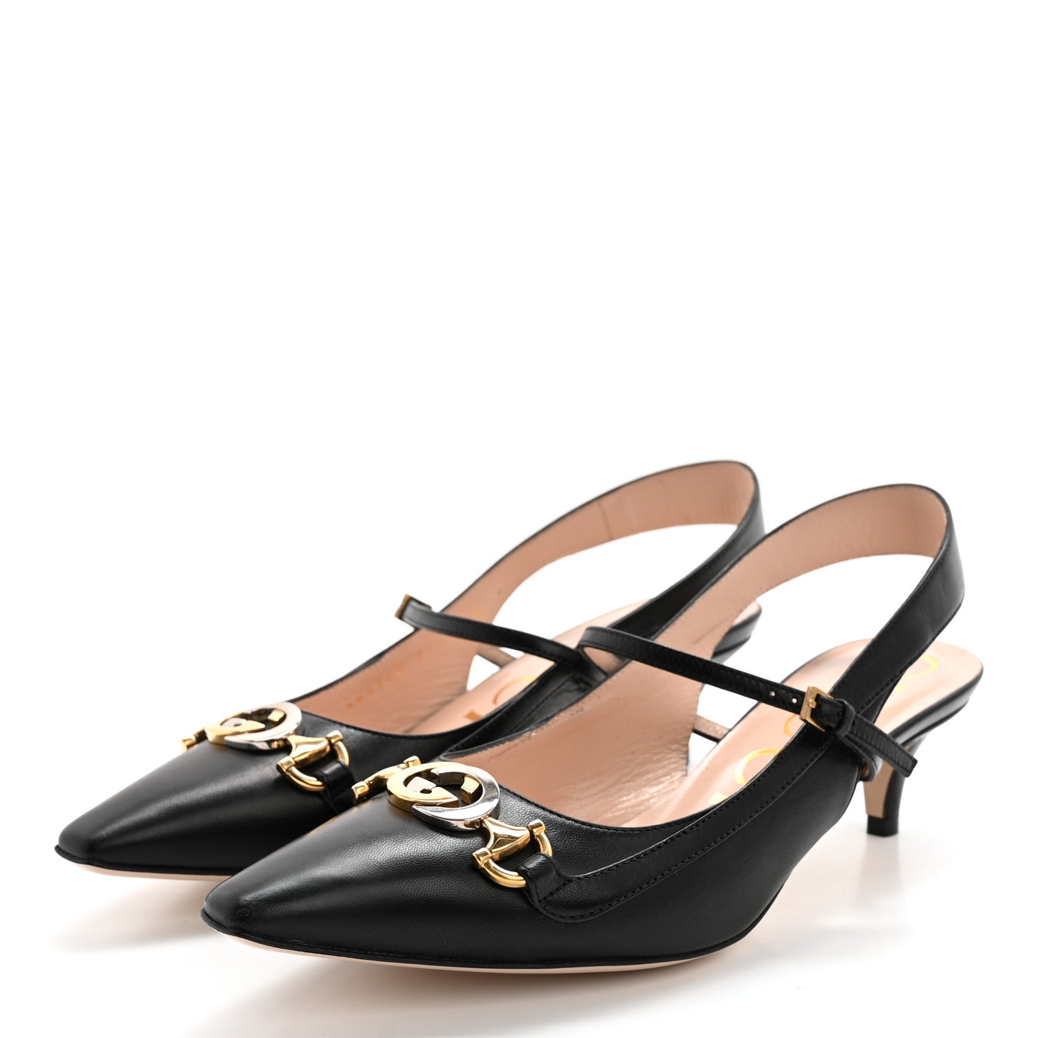 Gucci Malaga Kid Zumi Low Heel Slingback Pumps 37.5 Black 3 of 11