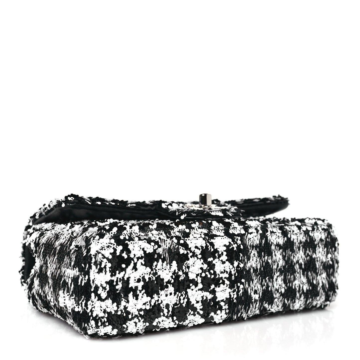 Sequin Mini Houndstooth Rectangular Flap Black White