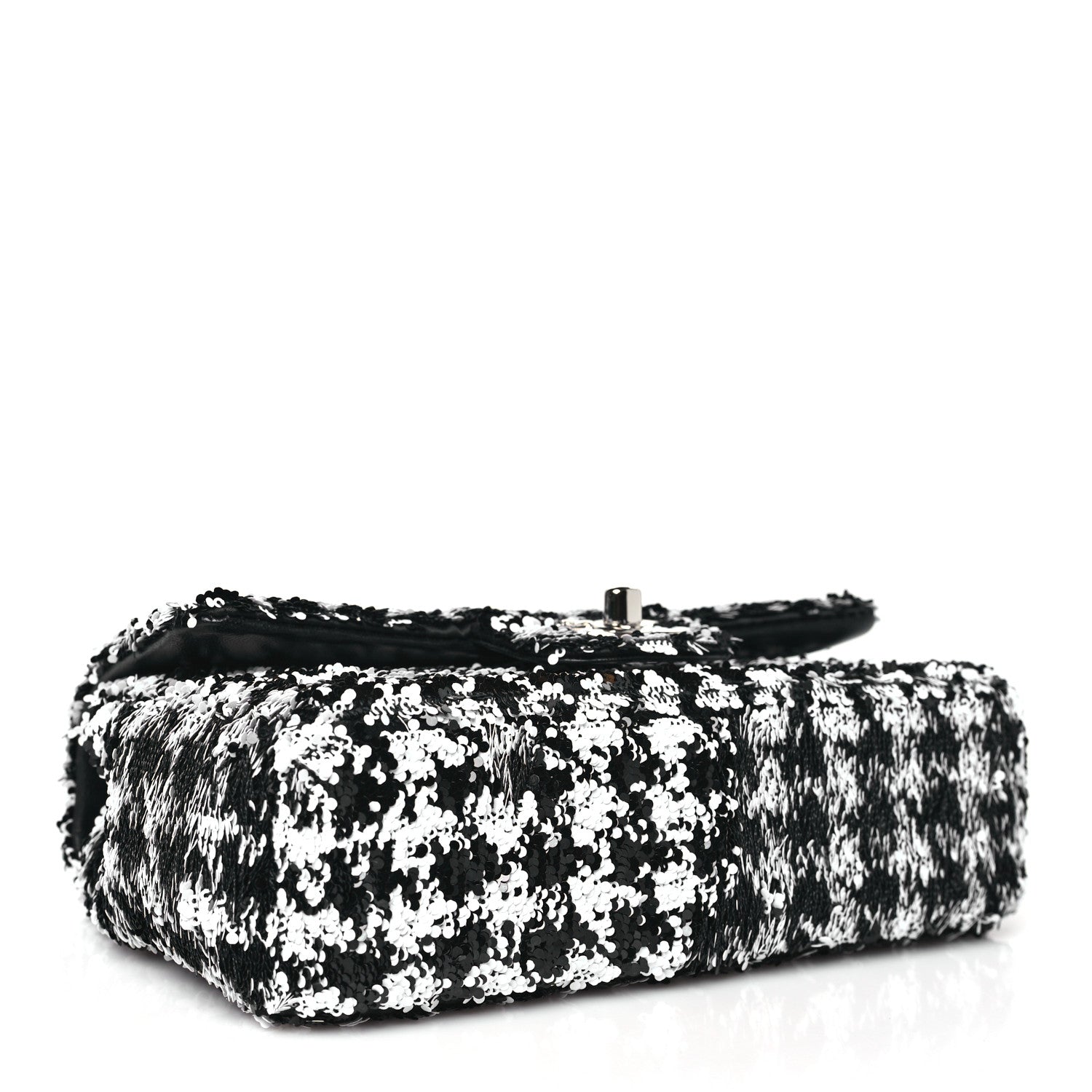 Chanel Sequin Mini Houndstooth Rectangular Flap Black White 4 of 11