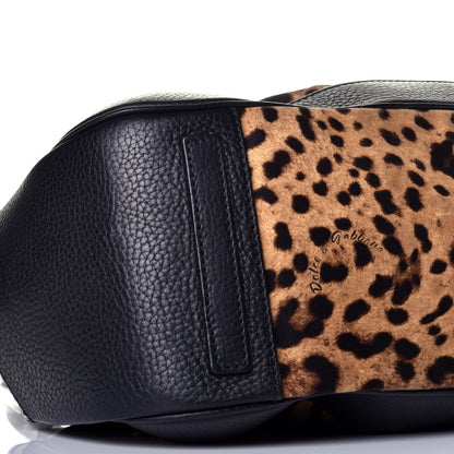 Dolce & Gabbana Leopard Print Canvas Calfskin Animalier Shoulder Bag Black 7 of 8