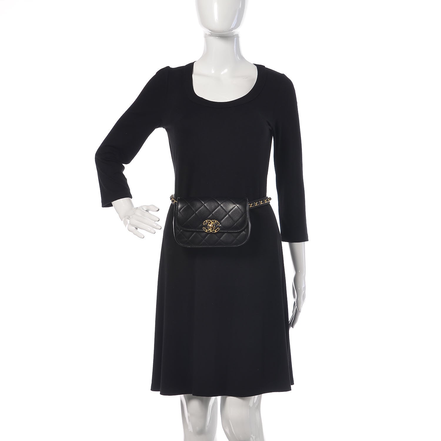 Chanel Lambskin Quilted Chain Infinity Waist Belt Bag Black 2 of 9