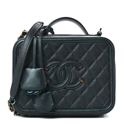 Chanel Iridescent Caviar Quilted Medium CC Filigree Vanity Case Dark Turquoise 1 of 9
